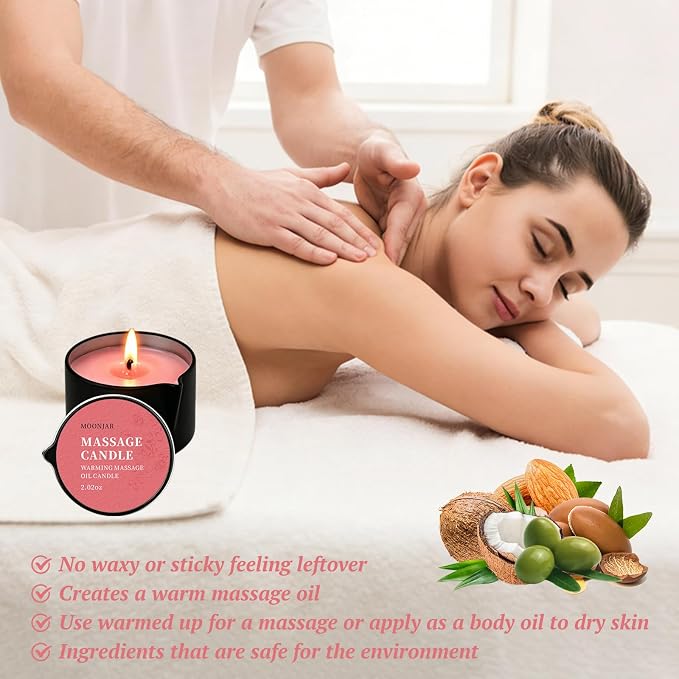 Soybean Wax Warming Massage Oil Candle for Stress Relief and Skin Moisturizing, Romantic Gift SPA Use Home Scented Candle Body Oil Caramel Whisky Scent 2.35 OZ (Rose)