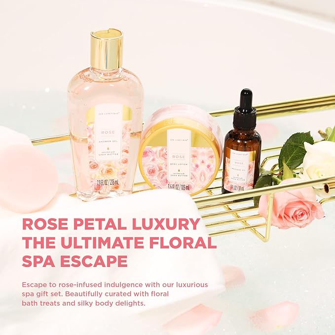Spa Luxetique Spa Baskets for Women Gift, Womens Spa Gift Baskets, 15pcs Rose Spa Sets, Spa Kit Includes Body Oil, Bubble Bath, Bath Sets for Women, Mothers Day Gifts