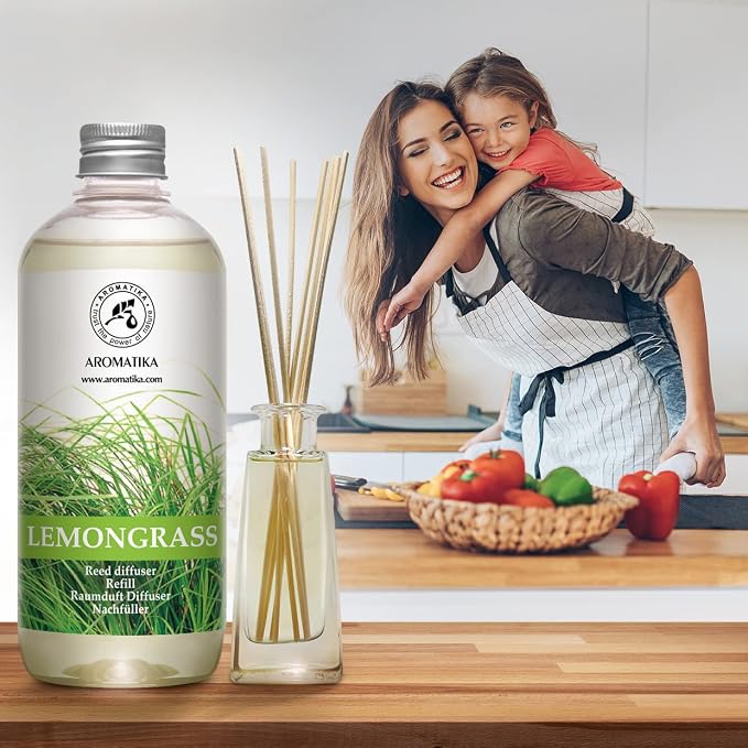 Lemongrass Reed Diffuser Refill, Natural Essential Lemongrass Oil 17 Fl Oz - Fresh & Long Lasting Fragrance - Reed Diffuser Oil Refill for Aromatherapy - Home - Office - Restaurant