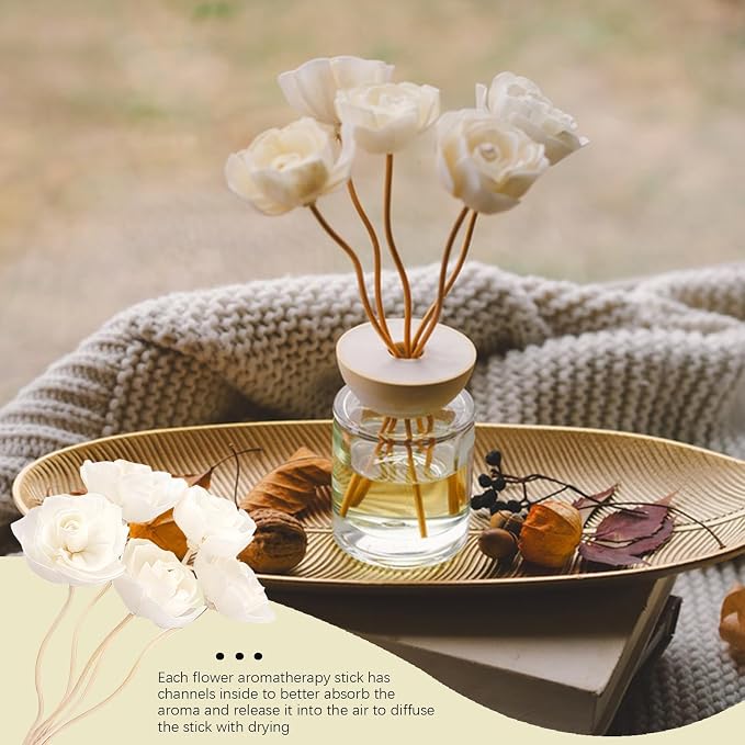 5 Pcs Flower Scent Diffuser, Natural Flower Scent Placement Filled Scent Oil Diffuser Sticks with Cord for Home Bathroom, Office (Camellia-1)