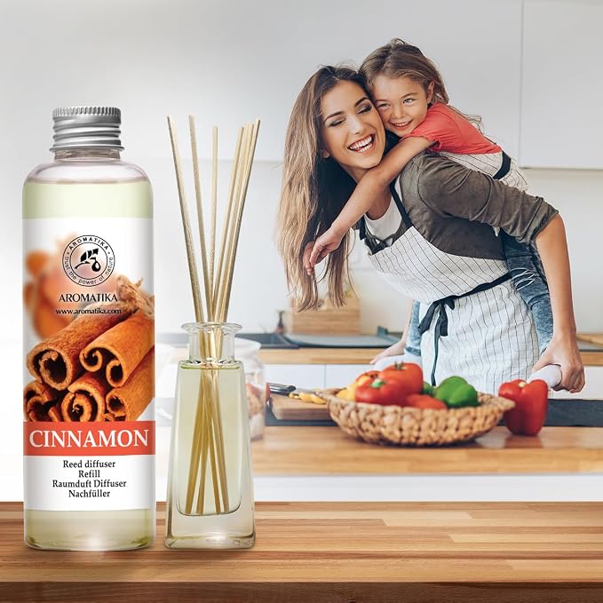 Cinnamon Reed Diffuser Refill with Natural Essential Cinnamon Oil 6.8 Fl Oz - Fresh & Long Lasting Fragrance - Reed Diffuser Oil Refill for Aromatherapy - Home - Fitness - Boutique