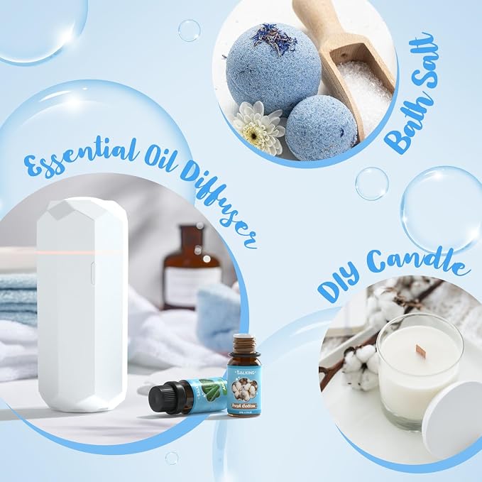SALKING Clean Fragrance Oils, Premium Essential Oil for Diffuser, Scented Oil Gift Set for Soap Candle Making - Lemongrass, Fresh Cotton, Fresh Linen, Cherry Blossom Soap, Clean Air, Aloe