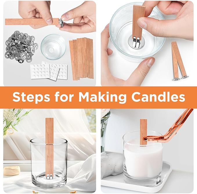 100 Pcs Thickened Wood Wicks, Wood Wicks for Candles Making with Wick Trimmer, Candle Wicks 5.1×0.5×0.04 Inches for DIY Candle-Making, Long Lasting Flame, Easy to Burn (50 Sets)
