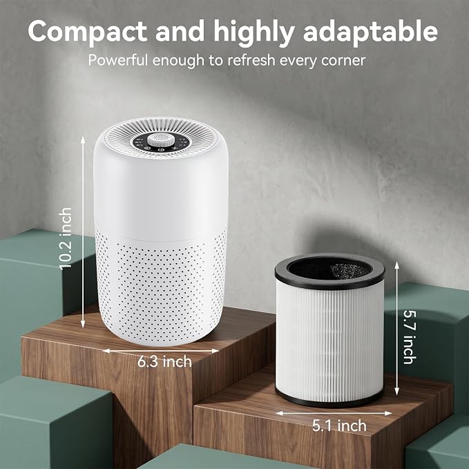 2 Pack YARIKI Air Purifiers for Bedroom with H13 True HEPA Filter,360° Air Intake,Essential Oil Diffuser,Night Light, 24dB Quiet Compact Air Purifier,P60