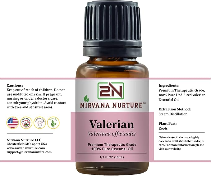 Valerian Essential Oil, 100% Pure Undiluted, Aromatherapy Oil for Diffuser, Hair & Skin Care