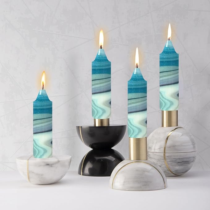 5 inch Short Candle Blue Quicksand Print Candle 4 Pack Handmade Unscented Taper Candles Printed Candlestick Smokeless Tapered Candles for Home Dinner Wedding Holiday