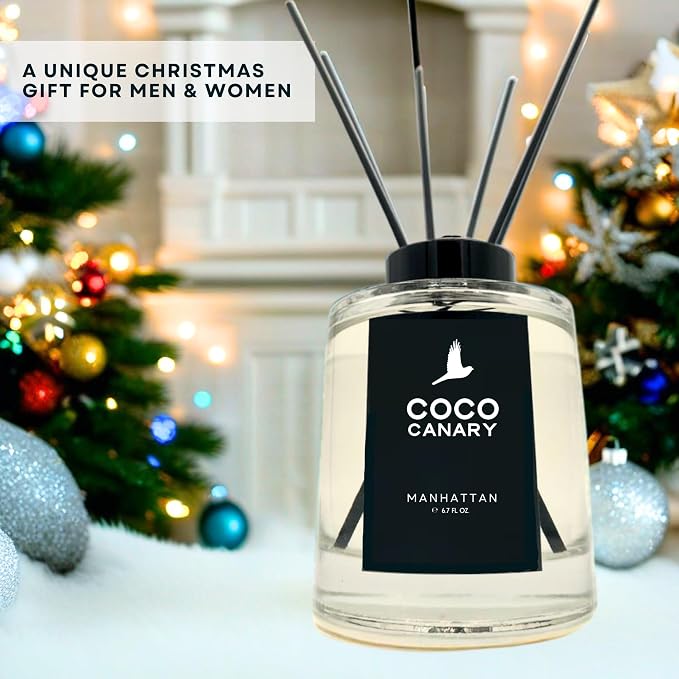 Coco Canary Reed Diffuser Set, 6.7 fl oz Home Fragrance - Manhattan - Long-Lasting Masculine Scent, Whiskey Cocktail Notes, Urban Sophistication