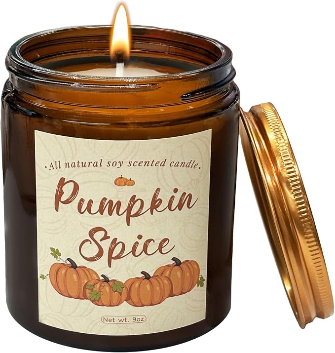 Pumpkin Spice Soy Wax Candle, Fall Seasonal Decor, 50+ Hours Burn Time, Halloween & Thanksgiving Gift, Eco-Friendly