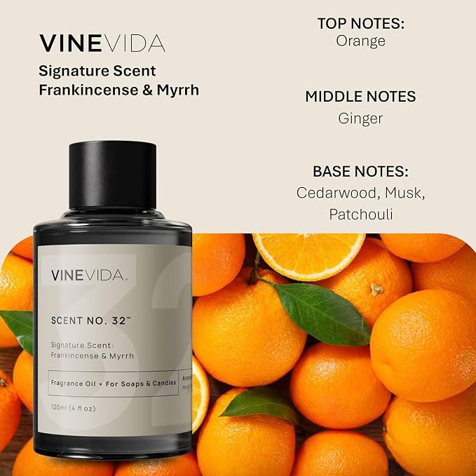 VINEVIDA [4oz] Frankincense & Myrrh Fragrance Oil for Candle Making and Soap Making - Premium Candle Scents for Soy Candles