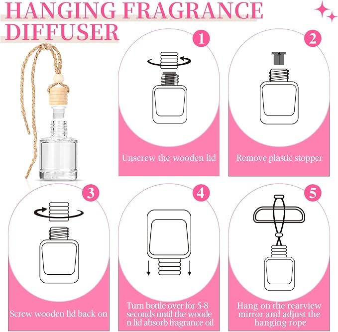 AROIC Car Air Freshener - Pink Sparkle Champagne Fragrance, 6 Pack Long Lasting Essential Oil Fragrance Diffuser, Hanging Cute Automotive Perfumes Interior Decor, Pink Car Accessories for Women & Men