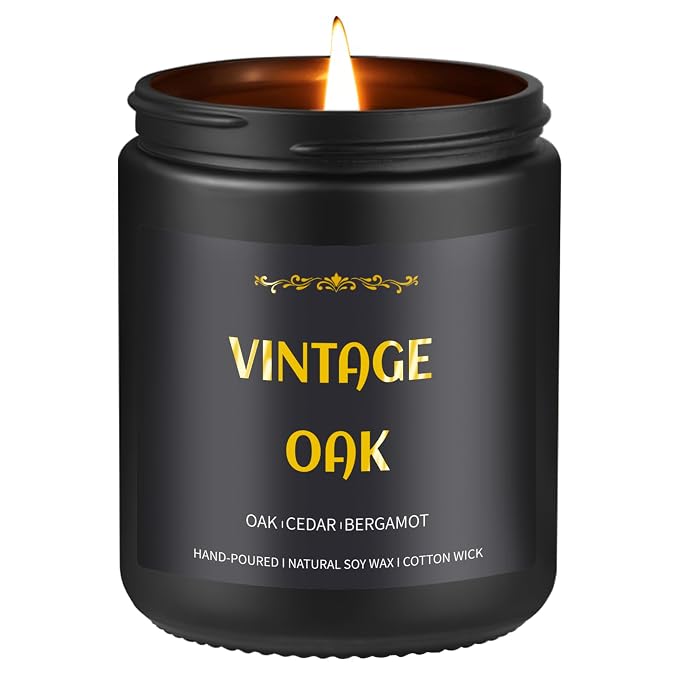 Vintage Oak Candle, 7 oz Scented Candle for Men, Soy Candles for Home Scented, Masculine Jar Candle for Him, 50 Hours Burning Time Mens Candle Gift for Boyfriend, Father, Birthday Present Giving