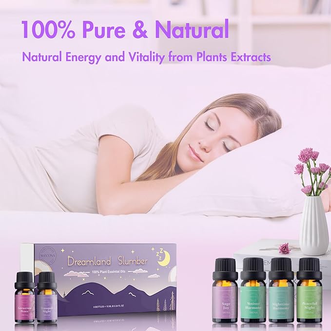 WECONA Essential Oils for Diffusers For Home - Dreamland Slumber Aromatherapy Oils Set for Humidifiers, 6x10ml - Essential Oil Blends Including Lavender, Cedar, Sweet Orange, Geranium, Roman Chamomile
