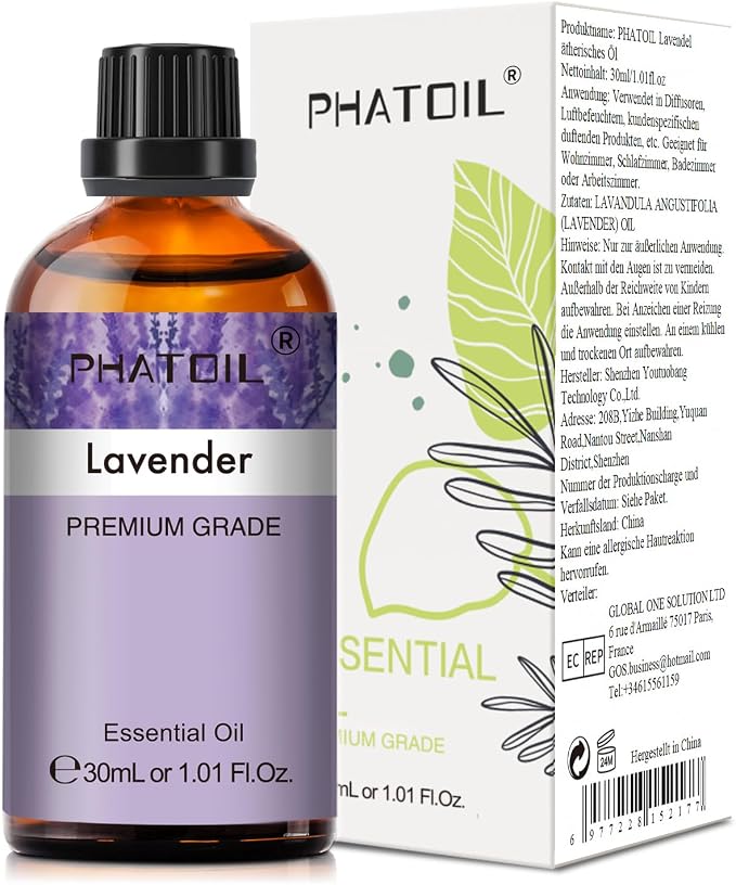 Lavender Essential Oil 1.01fl.oz/30ml, PHATOIL Lavender Oils Long Lasting Scents for Aromatherapy, Diffuser, DIY Soap and Candle Making