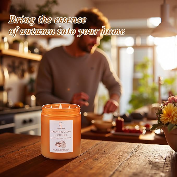 Large Christmas Spices Candle Cinnamon Clove Scented, 3-Wick 22oz Long Lasting Scented Candle, Natural Soy Wax Aromatherapy Candle for Home, Holiday Candle Gifts for Women Men