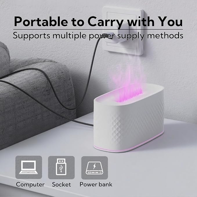 Portable Small Humidifier Dual Nozzle - Large Cool Mist Humidifiers Double Spray Ports, Water Shortage Protection, Ultra-Quiet, Mini Humidifier for Bedroom Plants Office Car Travel (Flame Volcano)