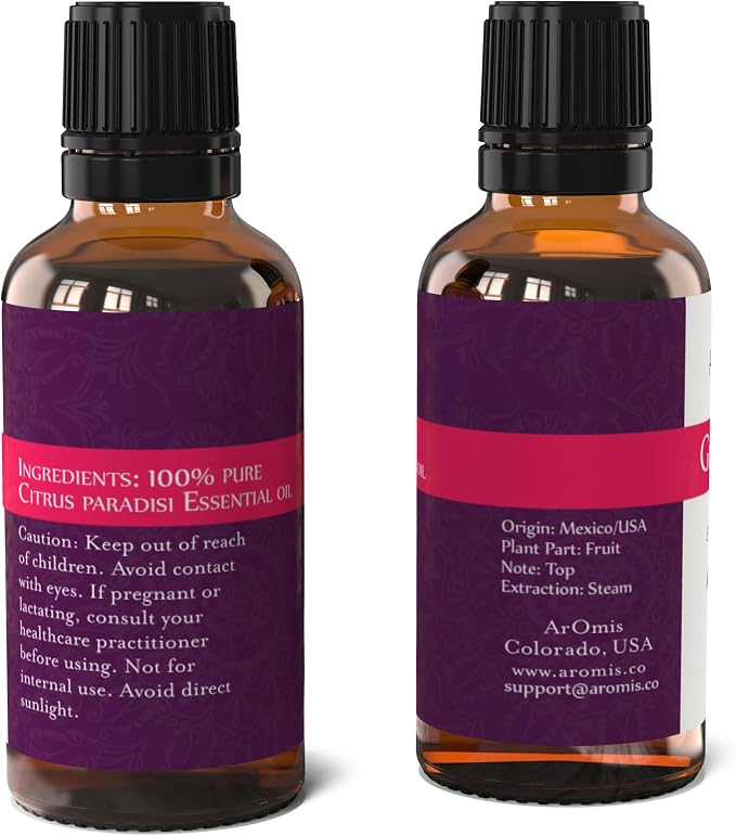 ArOmis Grapefruit Essential Oil - 100% Pure Therapeutic Grade - Undiluted, Premium Oil - 150 Micron Filtered, Perfect for Aromatherapy Diffusers (10ml / .34 fl oz)
