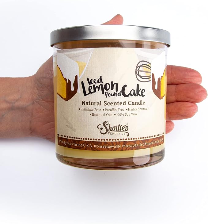 Iced Lemon Pound Cake Scented Natural Soy Candle, Essential Fragrance Oils, 100% Soy, Phthalate & Paraben Free, Clean Burning, 9 Oz.