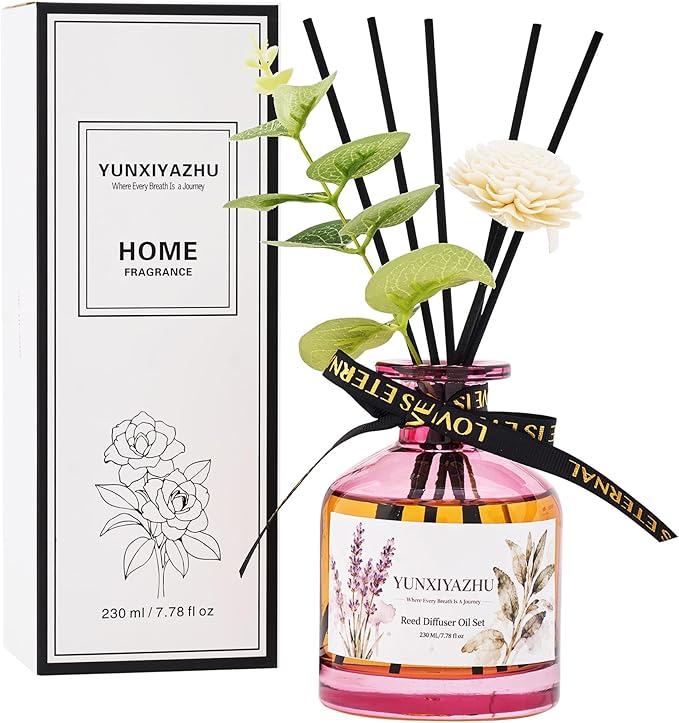 Reed Diffuser, Rose, 7.78 fl oz, Oil-Based Alcohol-Free Flameless Fragrance for Home Decor