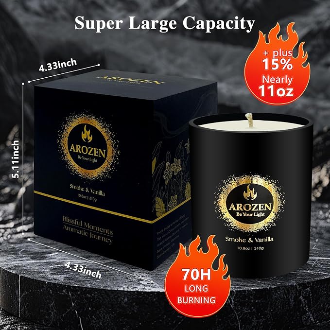 Tobacco Vanilla Candle for Men – 70-Hour Soy Wax Scented Candle for Home | Black Jar Aromatherapy Gift for Him, Father's Day Birthday Valentine's Day