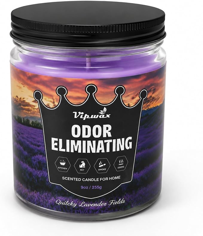 9 oz Lavender Odor Eliminating Candles for Home Scented, Eliminates 99% of Pet, Smoke, Food and Other Smells Quickly, Highly Fragranced Candle, Premium Soy Candles Set for Women