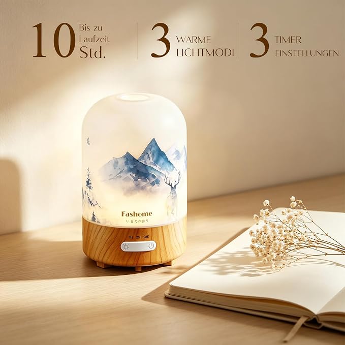 Essential Oil Diffuser, Hand Blown Glass Aromatherapy Diffuser, Ultrasonic Cool Mist Scent Aroma Humidifier, Diffuser Oil Machine Whisper Quiet with Auto Shut-Off for Home Bedroom Office(<25dB)