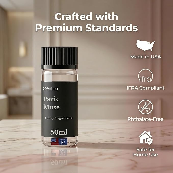 Scentia Paris Muse Hotel Scent Diffuser Oil – Luxury Fragrance Inspired by Hotel Costes Paris – 50 mL – Rose, Sandalwood & Clove Essential Oil Blend for Home, Office & Aromatherapy Diffusers