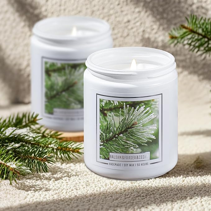Homsolver 2 Packs Christmas Candles, Balsam Fir Scented Pine Candle, Holiday Christmas Jar Candle Gifts for Women and Men, 50+ Hour Burn Time, Christmas Tree Scented Decor for Home