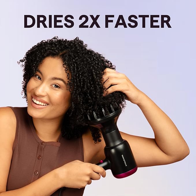 Wavytalk Hair Dryer, Blown Away Ionic Hair Dryer for Curly Hair with Diffuser, 1875W Fast Drying Blow Dryer with Ceramic Technology, 3 Attachments for All Hair Types, Light and Quiet, Rose Gold