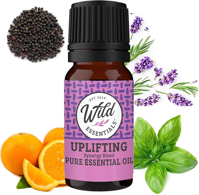 Wild Essentials Uplifting 100% Pure Essential Oil Synergy Blend, 10ml, Use for Mood Boost, Motivation, Happiness, Optimism, Made and Bottled in The USA