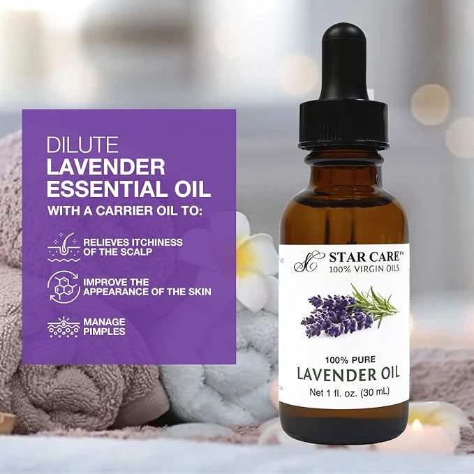 100% Pure Lavender Essential Oil 1 fl oz (30ml) Undiluted Steam Distilled Lavender Oil for Aromatherapy, Diffuser, Skin, Hair & Scalp Care, DIY Candle & Soap Making with Glass Dropper