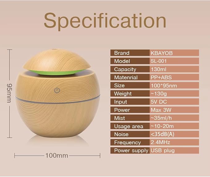 7 Colour LED Air Diffuser & Humidifier with Aromatic Essential Oil Feature | 130ml Ultrasonic Cool Mist | Auto Shut-Off | Aromatherapy Diffuser for Home, Office, Spa and More!
