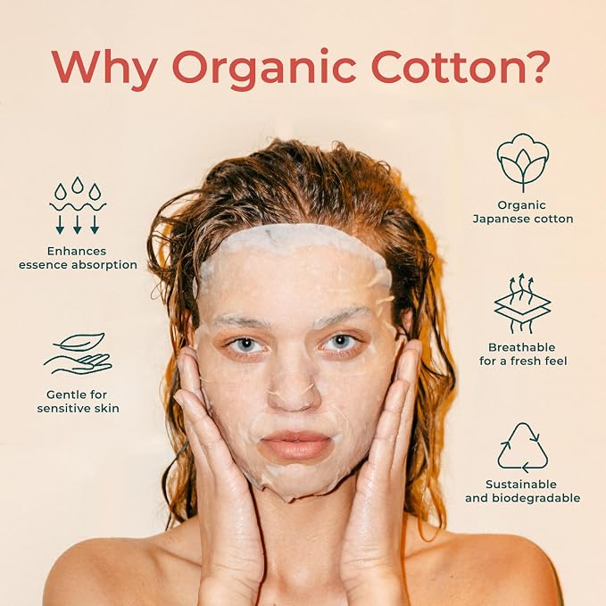 INNA ORGANIC Organic Sheet Mask - Calming & Soothing, EWG & COSMOS Certified (Pack of 5) | Green Tea & Rose Infused Skin Care | Luxury Clean Beauty