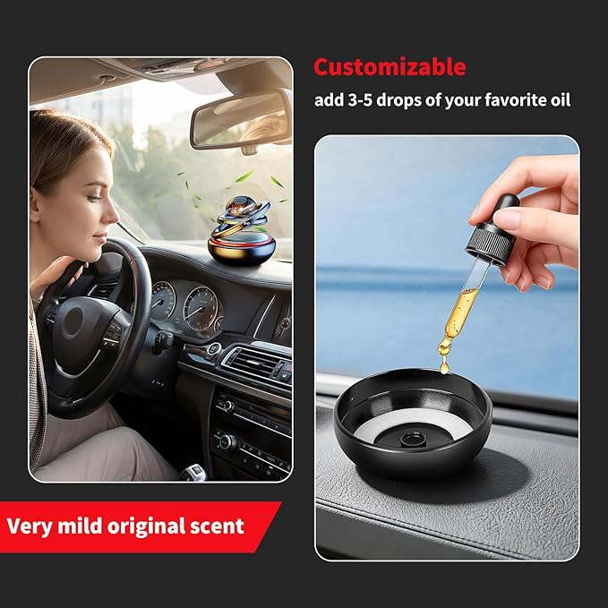 Kwak’s Solar-Powered Rotating Car Aromatherapy Auto-Spinning Ornament with Refillable Scent Pad, Subtle Ocean Fragrance, Ideal Gift for Men Women Dad Husband for Dashboard (red)