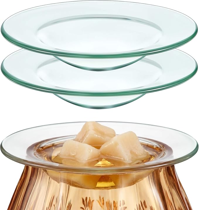 Patelai 2 Pcs 4.5 Inches Replacement Oil Warmer Dish Round Glass Dish Wax Melt Candle Warmer Bowl Plate Lid Tray for Aroma Lamp Electric Lamps Oil and Tart