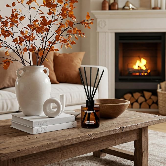 Golden Reverie Scent Aroma Diffuser for Home – Reed Diffuser with Essential Oils – Long Lasting Room Scent Diffuser, Vanilla Pear Scent – 150ml