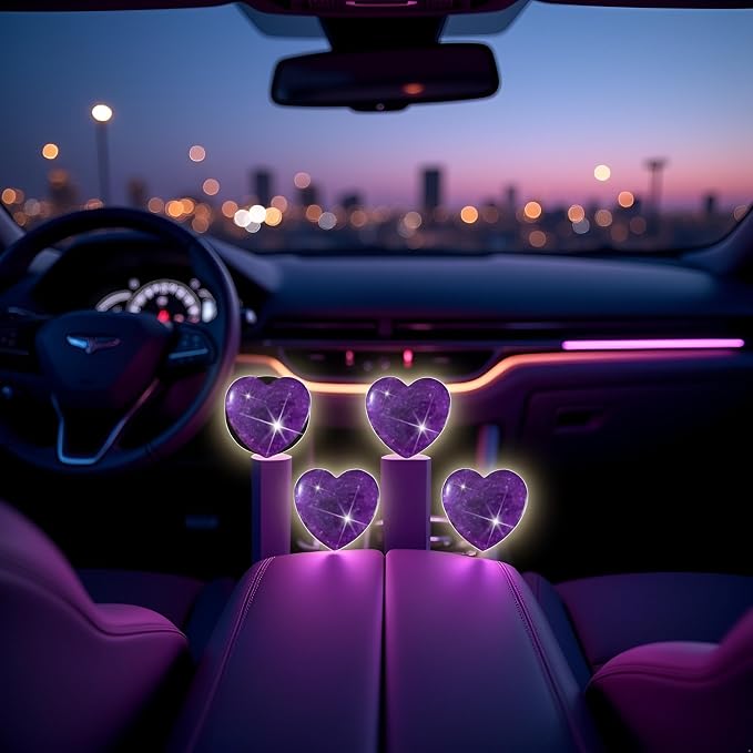 4 Pcs Heart Air Vent Clips, Cute Heart Car Air Fresheners Vents Clips Funny Cars Diffuser Vent Clips Car Interior Decor Charm Cute Cars Accessories,Decoration for Women (Purple)