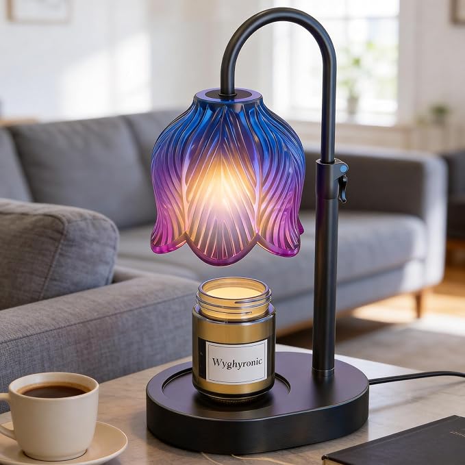 Candle Warmer Lamp with Adjustable Height - Flameless 4-Level Dimmable Wax Warmer, Timer Function & Stylish Design in Multiple Colors (Blue07)
