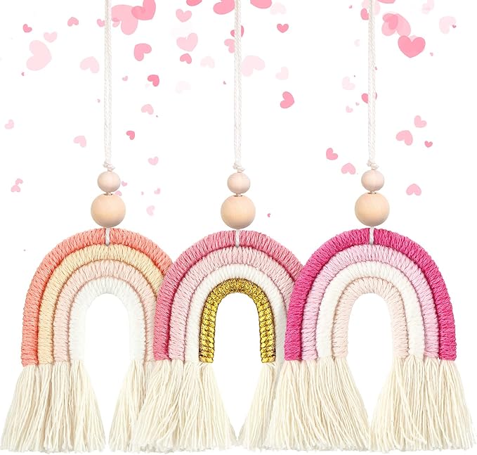 Frienda 3 Pieces Boho Rainbow Car Charm Essential Oil Diffusers for Car Cute Air Fresheners Handmade Hanging Accessories Decor(Classic Style)