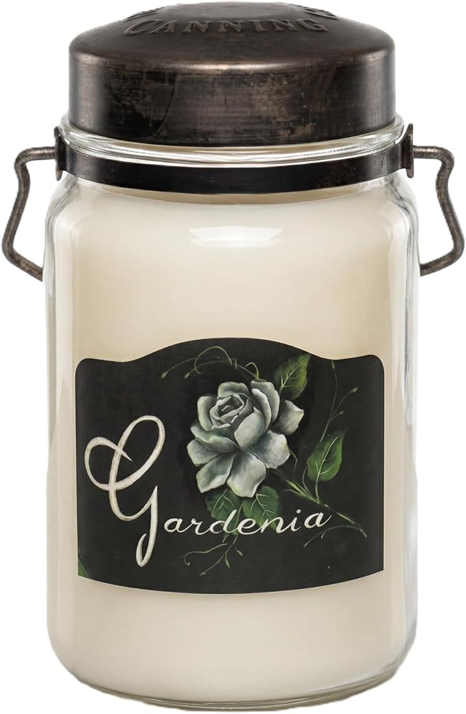 McCall’s Candles | Gardenia | 26 oz Scented Candle | USA-Poured | Vintage Rustic Jar with Carrying Handle | Pure & Sweet Gardenia Blossom Fragrance