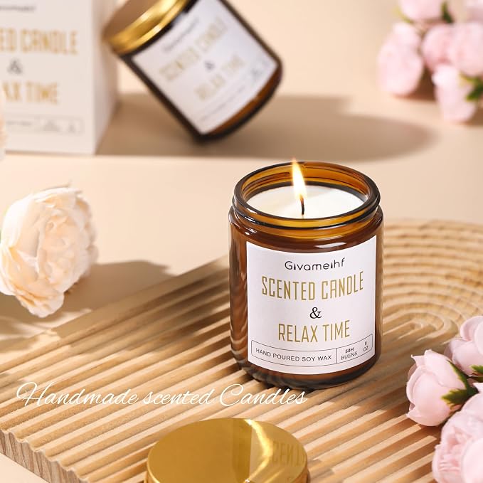 GIVAMEIHF Lavender Scented Candle 9 oz, Fall Candles,Natural Soy Wax Candles, Autumn Gifts Set for Women,Jar Scented Candle with up to 50 Hour Burn Time, Relaxing Home Fragrance for Home