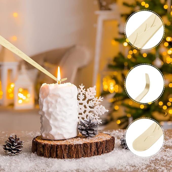3 in 1 Candle Snuffer Long Handle Candle Extinguisher Candle Wick Trimmer Candle Cutter Candle Wick Dipper Kit - Gold