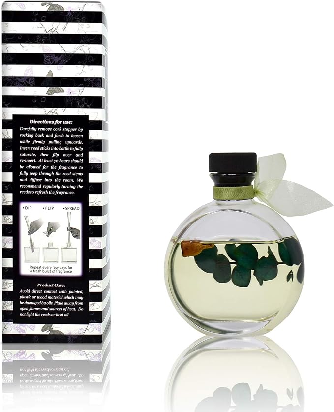 Reed Diffuser Set, Unwind Eucalyptus & Mint Scented Oil Diffuser with Sticks, Home Fragrance Accessories for Bathroom Shelf Decor, Aroma Diffusers for Home or Office Desk, USA Made