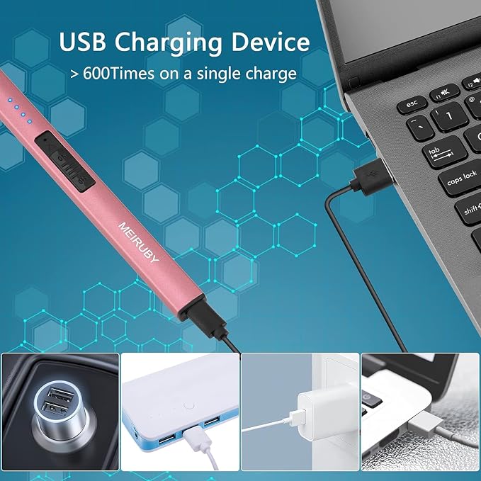 MEIRUBY 2 Pack Electric Candle Lighter, Christmas Stocking Stuffers Gifts for Women Mom Men Wife Sister, USB Arc Rechargeable Windproof Long Lighter for Candle BBQ Housewarming Birthday Gifts Idals
