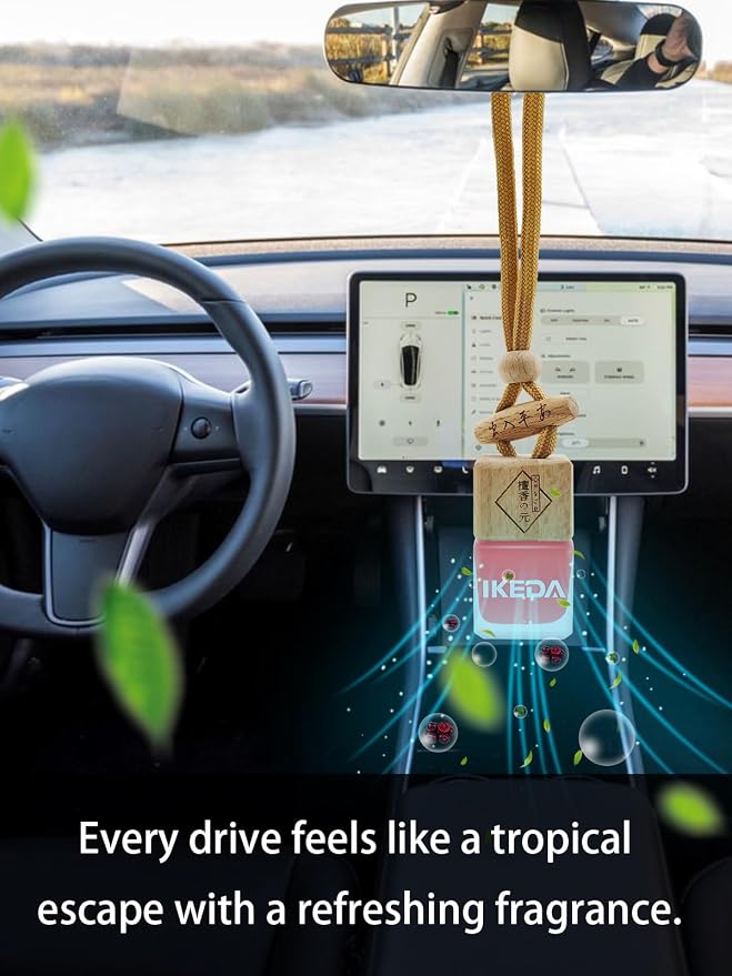 Ikeda Car Air Freshener: Hanging Car Smell Air Freshener | 10ml Hanging Car Perfume | Long Lasting Fragrance | Strong Scents Diffuser for Auto Home (Cherry|Square)