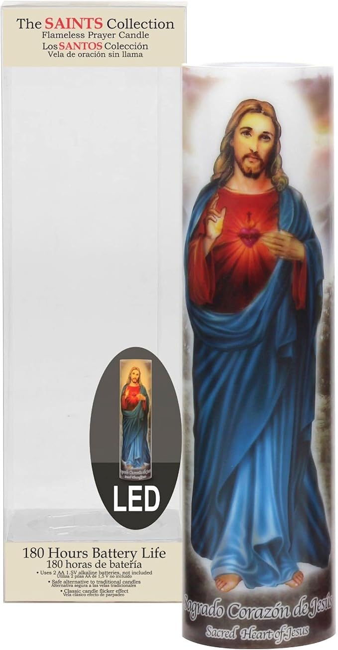 Stonebriar Jesus Flameless LED Devotional Prayer Candle with Automatic Timer, Unique Religious Decoration for Home, Office, or Place of Worship 8 Inches