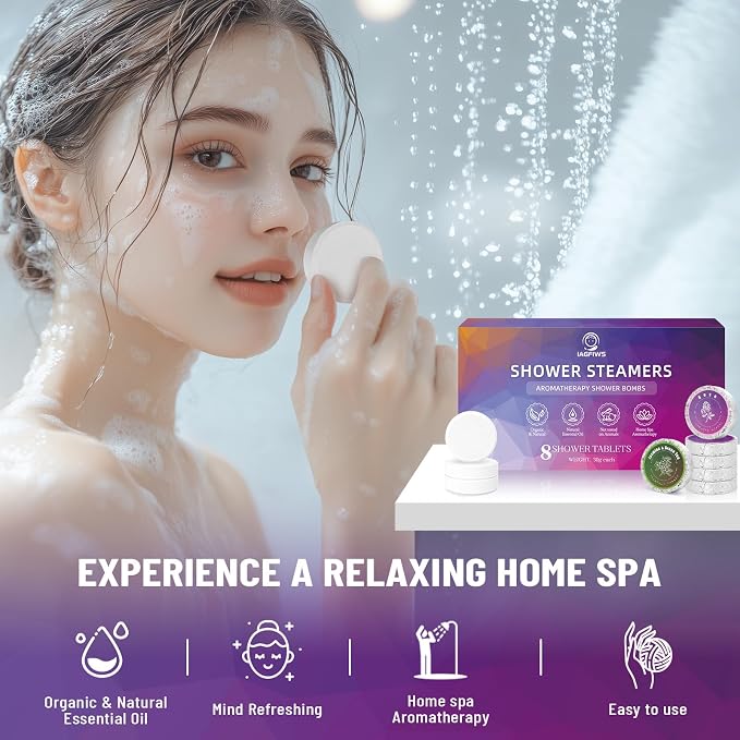 Shower Steamers Aromatherapy, Shower Bombs 8 Pack | Christmas Stocking Stuffers for Adults Women Men Teens White Elephant Birthday Gifts, Organic Essential Oil Home Spa Relaxing