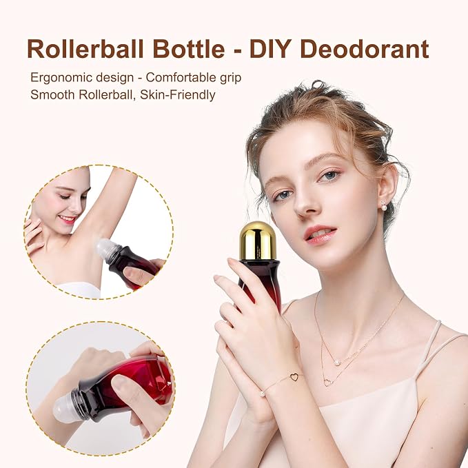 3 Pack 50ml Empty Glass Roller Bottles for Perfume, Red Gradient | Rollerball Bottles Set for Essential Oils with Plastic Roller Ball Leak Proof Refillable Deodorant Containers, Opener