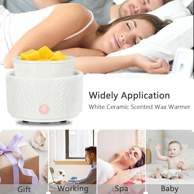 EQUSUPRO Wax Melt Warmer for Scented Wax Melts 3-in-1 Electric Ceramic Candle Wax Warmer Burner Fragrance Wax Melter for Home Office Bedroom Gift & Decor (Leaf)