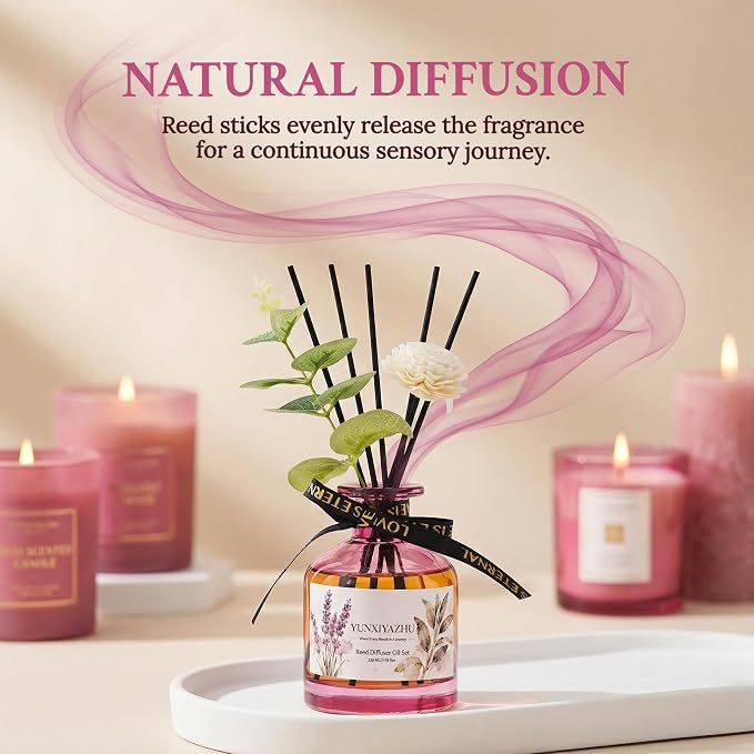 Reed Diffuser, Rose, 7.78 fl oz, Oil-Based Alcohol-Free Flameless Fragrance for Home Decor