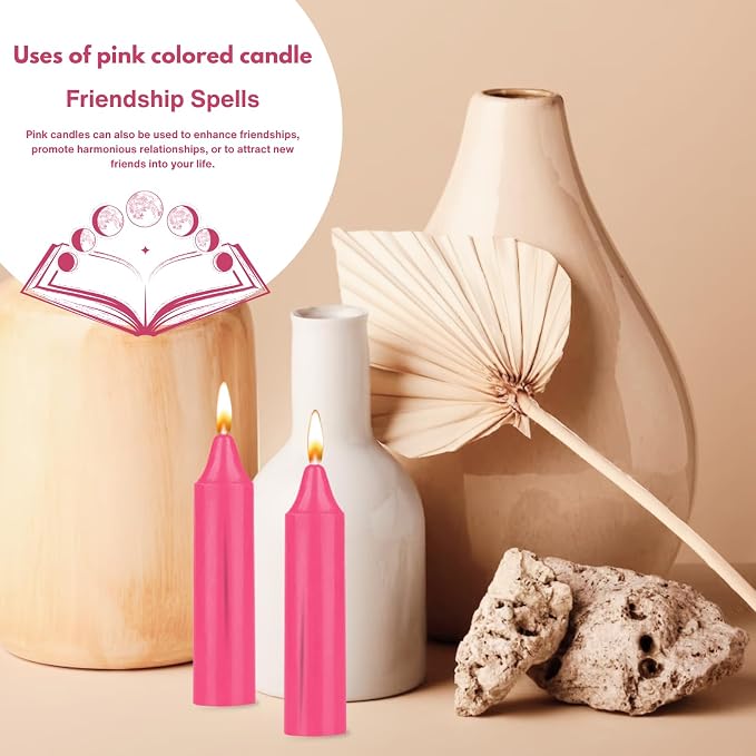 Box of 12 Pink Candles | 4 inches Dripless Paraffin Wax Candles | Witchcraft Supplies for Your Personal Wiccan Altar, Spells, Charms & Intentions | Witchy Room Decor | Taper Candlesticks